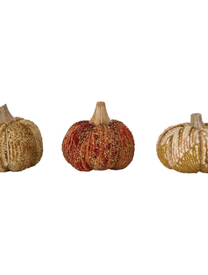 Handmade Cotton Chenille & Mango Wood Pumpkin