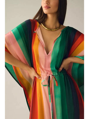Rainbow Striped Caftan Maxi