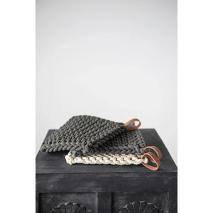 Crocheted & Leather Potholder
