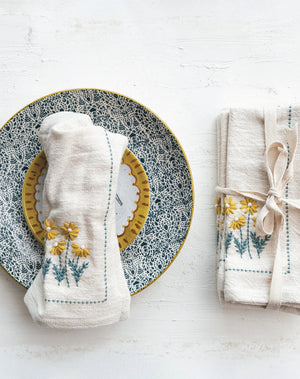Embroidered Flower & French Knot Napkins (S/4)