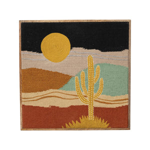Sunset Cactus Wood Framed Woven Cotton Wall Art