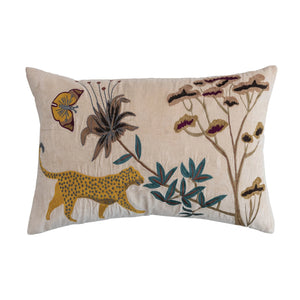 Flora & Fauna Embroidered Cheetah Pillow