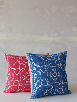 Embroidered Blue & Chambray Pillow