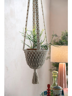 Cotton Macrame Wood Bead Plant Hanger