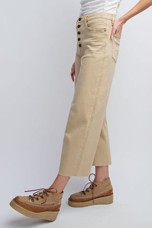 Button Fly Ecru Cropped Pant