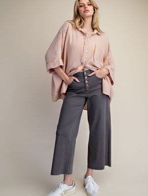 Charcoal Ash Relaxed Crop Washed Twill Pants