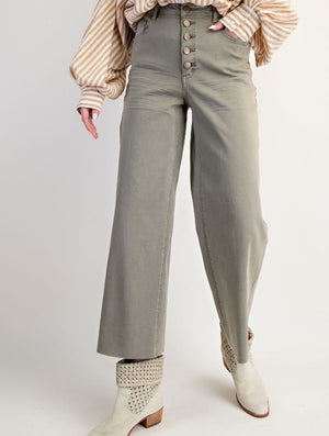 Olive Crop Relaxed Washed Twill Pants