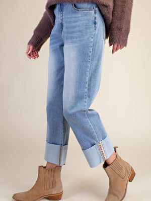 Sara Stone Washed Stretch Denim Pant