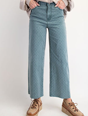Twill Washed Wide Leg Polka Dot Pant