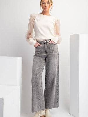 Wide Leg Cropped Denim Pants