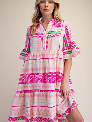 Blanca Pink Block Print Dress