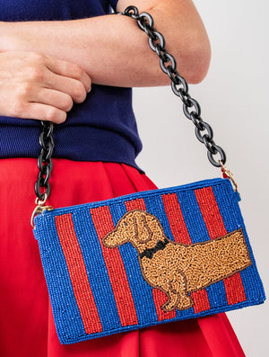 Ink + Alloy Elenor Striped Beaded Dachshund Bag