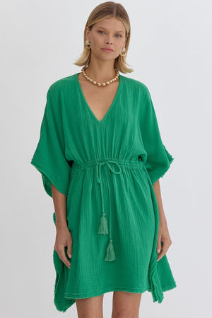Emerald Green Kaftan Mini Dress