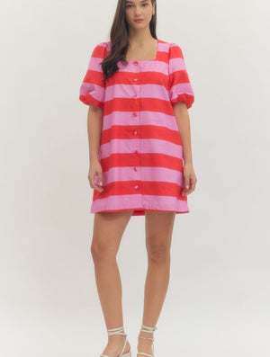 Candy Stripe Bubble Sleeve Dress