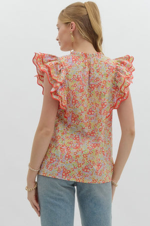 Dylan Coral Ditsy Top