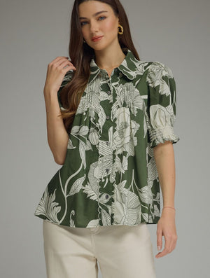 Della Scalloped Button Down Top