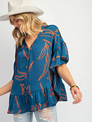 Pre-Order | Palmetto Leaf Ruffle Top