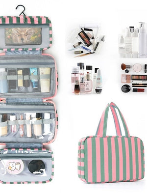 Pink & Green Stripe Hanging Toiletry Bag