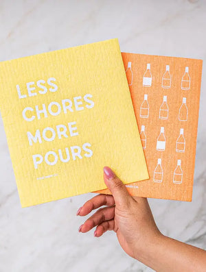 Less Chores, More Pours! S/2 Biodegradable Dish Cloths