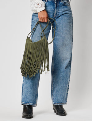 Arizona Suede Olive Crossbody Fringe Bag