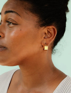 Gold Hexagon Hoop Earring