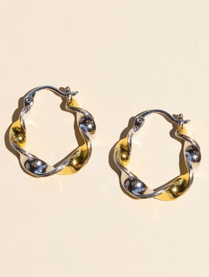 Mixed Metal Twist Hoop Earring