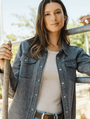 Pippin Stripe Pearl Snap Jacket