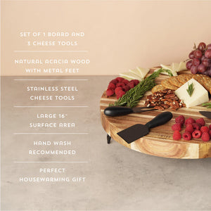 Acacia Footed Cheeseboard & Knife Set