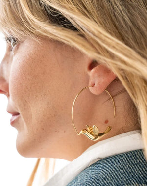 Ink & Alloy Wren Bird Hoop Earrings