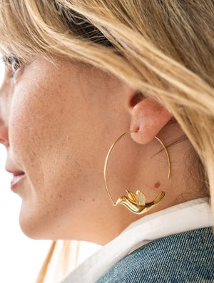 Ink & Alloy Wren Bird Hoop Earrings