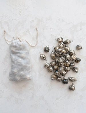 Embossed Mixed Metal Glass Ornaments in Muslin Bag (S/36)