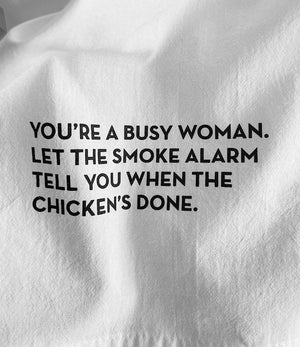 Busy Woman Smoke Alarm Tea Towel