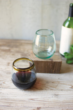 Stemless Amber Rim Wine Glass