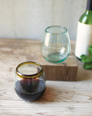 Stemless Amber Rim Wine Glass