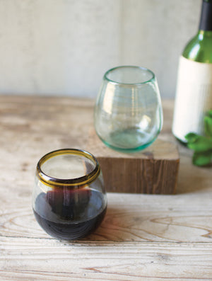 Stemless Amber Rim Wine Glass