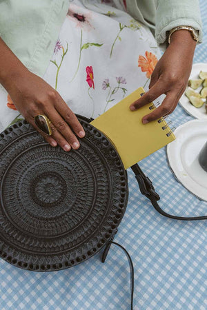 Leather Embossed Crossbody Circle Bag